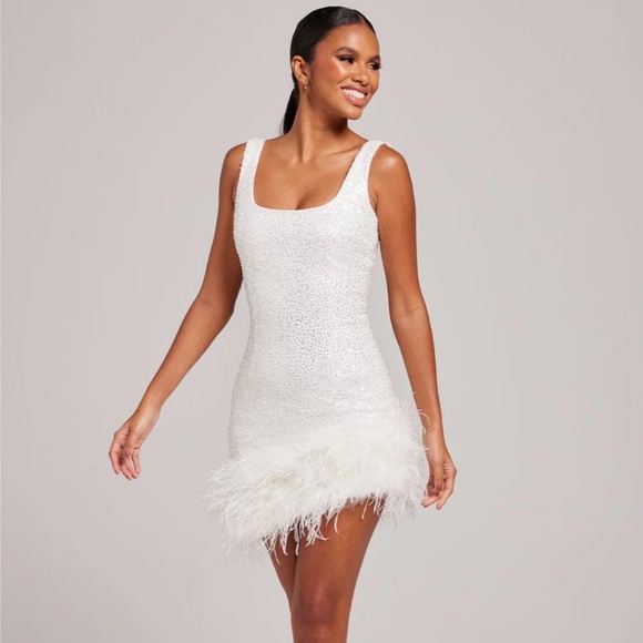 NADINE MERABI Dresses & Skirts - Nadine Merabi Evie Dress White Dress - Wedding After Party White Sequin Dress